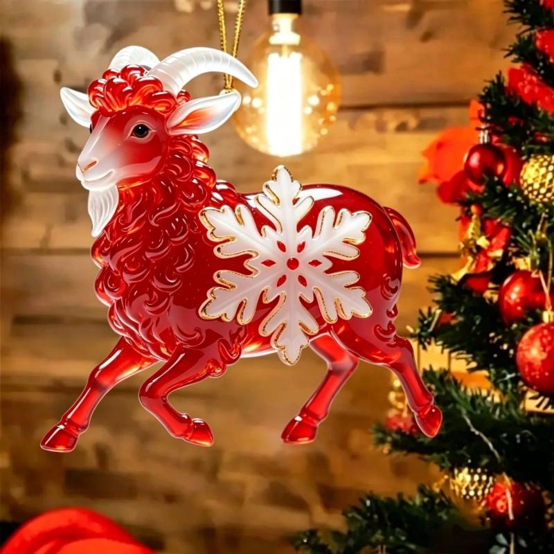 1Pcs Auspicious Red Gold Design 2D Acrylic Chinese Zodiac Goat Hanging Ornament For Spring Festival New Year Home Decoration