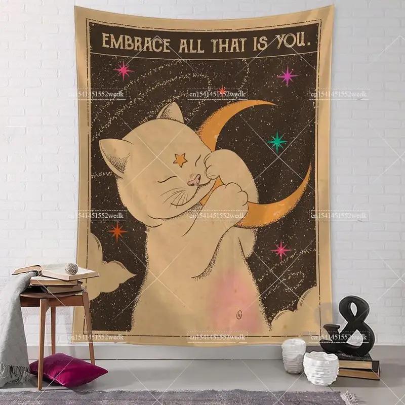 VIKAMA Bohemian Tarot CatThemed Room Decor Tapestry Sun and Moon Tarot Tapestry Home Room Wall Decor