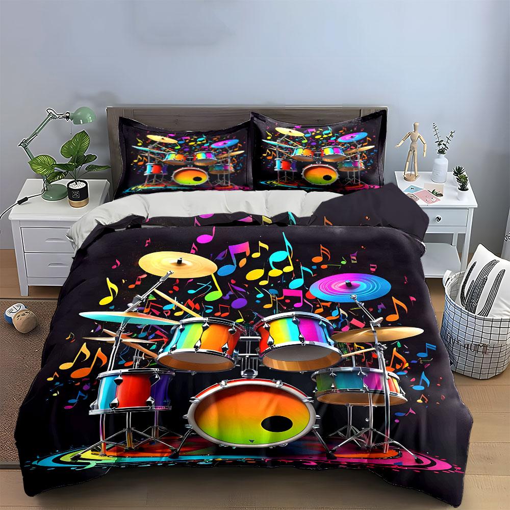 Colorful Drum Set For Musicians Multiple Sizes Kid'S And Adults' Bedroom Exquisite 3Pc Bedding Set, Gift