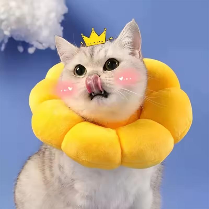 Cute sunflower Pet Collar Adjustable Anti-Bite Surgery Anti-Lick Wound Healing Cat Protection Collars Soft Plush