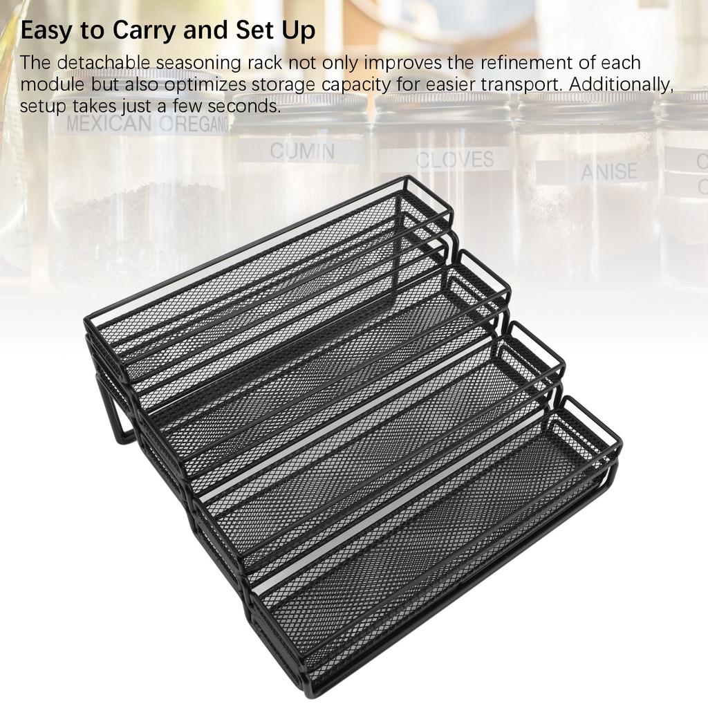 Expandable 4 Tier Seasoning Organizer Rack Stable Metal Frame Separable Seasoning Step Display Shelf For Countertops Inside Cabinets