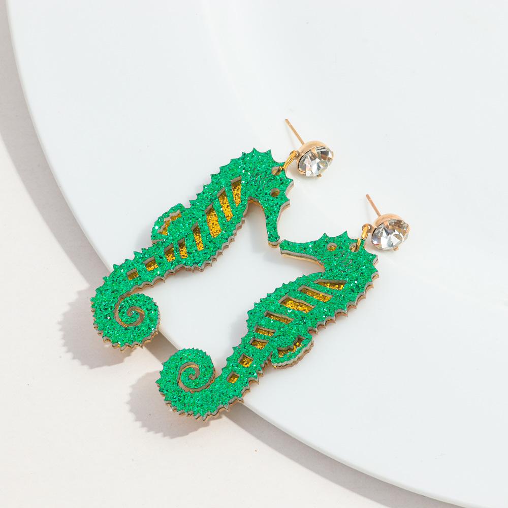 New Glitter Colorful Seahorse Acrylic Earring for Women Creative Funny Animal Long Drop Earrings Fashion Jewelry Gift