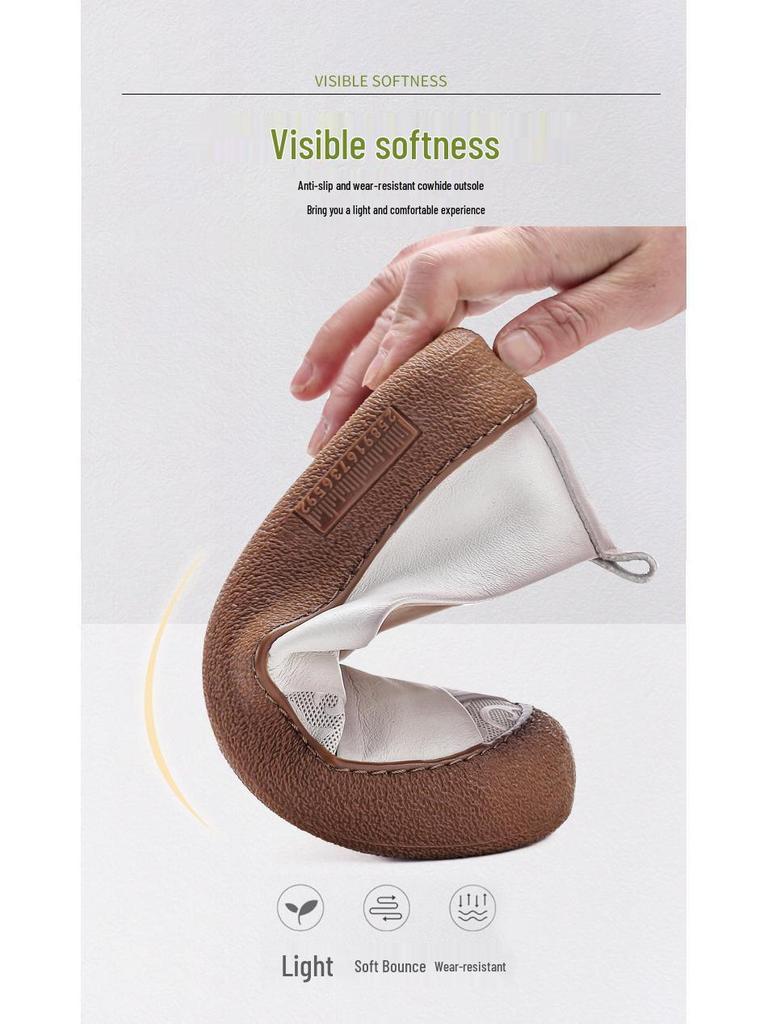 Spring Cowhide Low-Cut Soft Sole Round Toe Retro Women's Casual Shoes