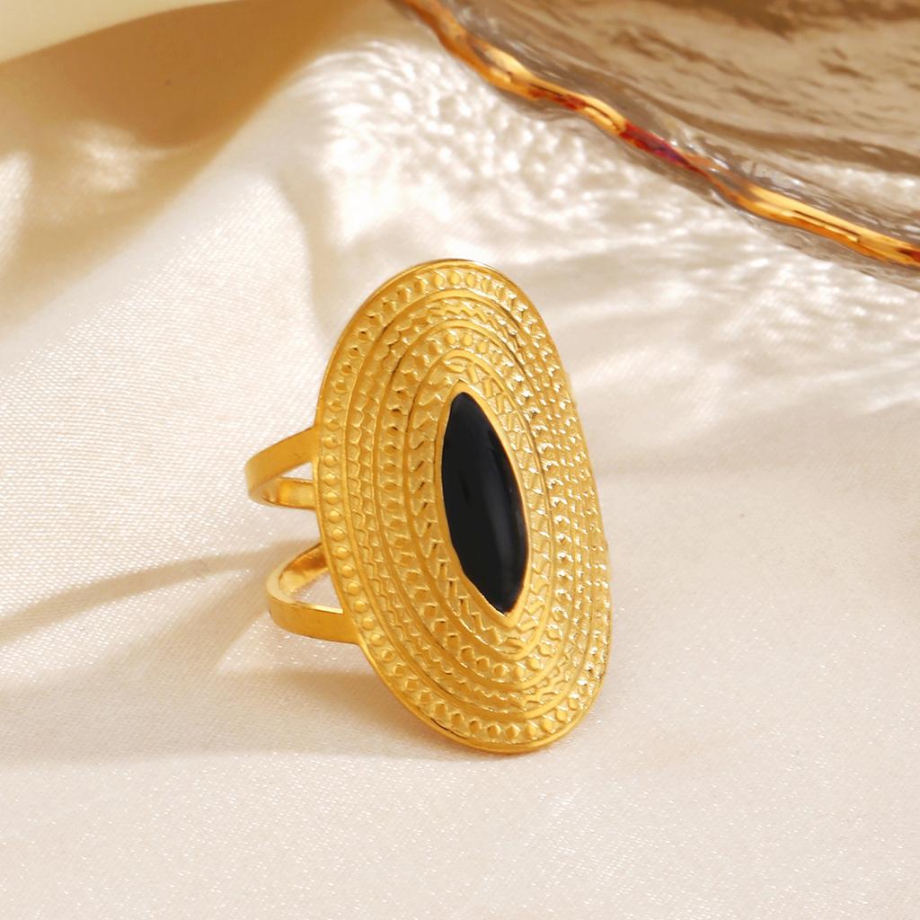 Fashionable Trendy Stainless Steel Geometric Oval-shaped Open-ended Fashion 18K Gold-plated Ring Finger Ring 