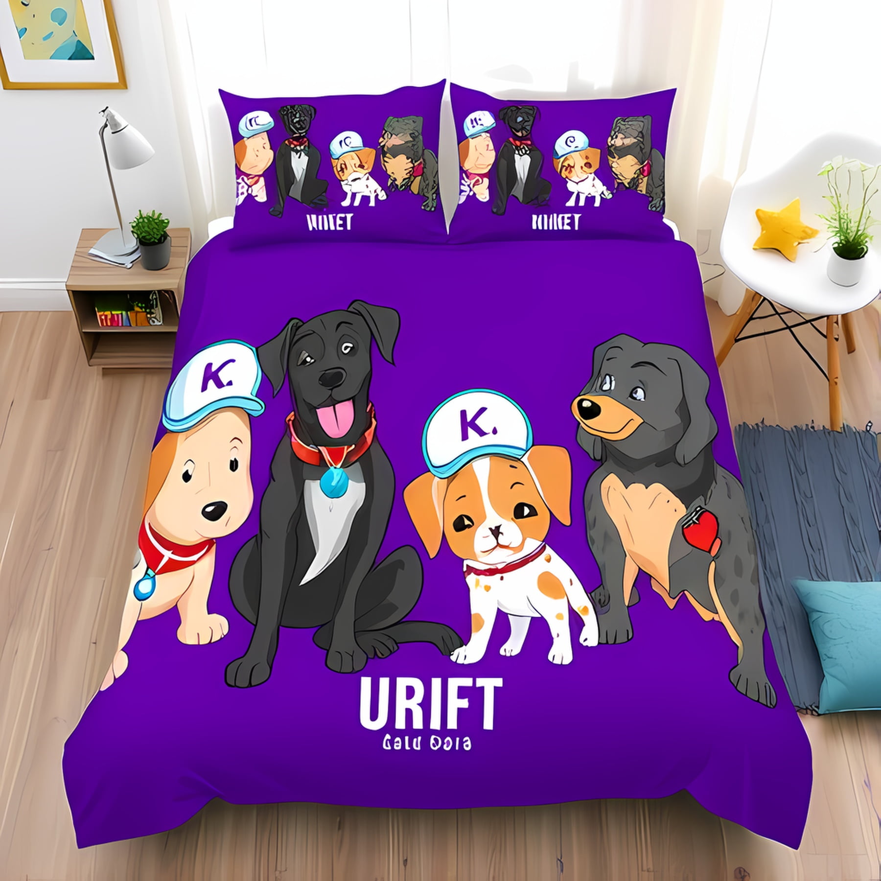 

Comforter Charming Terrier Cartoon Design White Red Cozy Bedding For Dog Lovers Children Kids And Adults Soft Breathable Comforter (quilt)-EU Single(135*200cm)3pcs