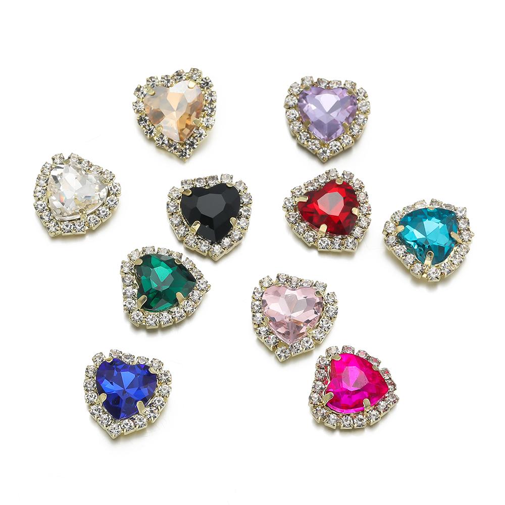 10Pcs/lot 14x15MM Metal Heart Rhinestones Acrylic Sewing Accessories DIY Clothing Hair Accessories Decorative Jewelry