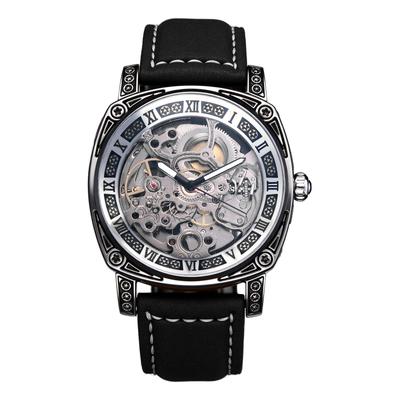 Otomatik İskelet Saat Gerçek Deri Roma Analog 3ATM Su Şık Aksesuar Boş Zaman ve İş İçin ve Günü İçin Mükemmel Hediye Erkek Kordonu
