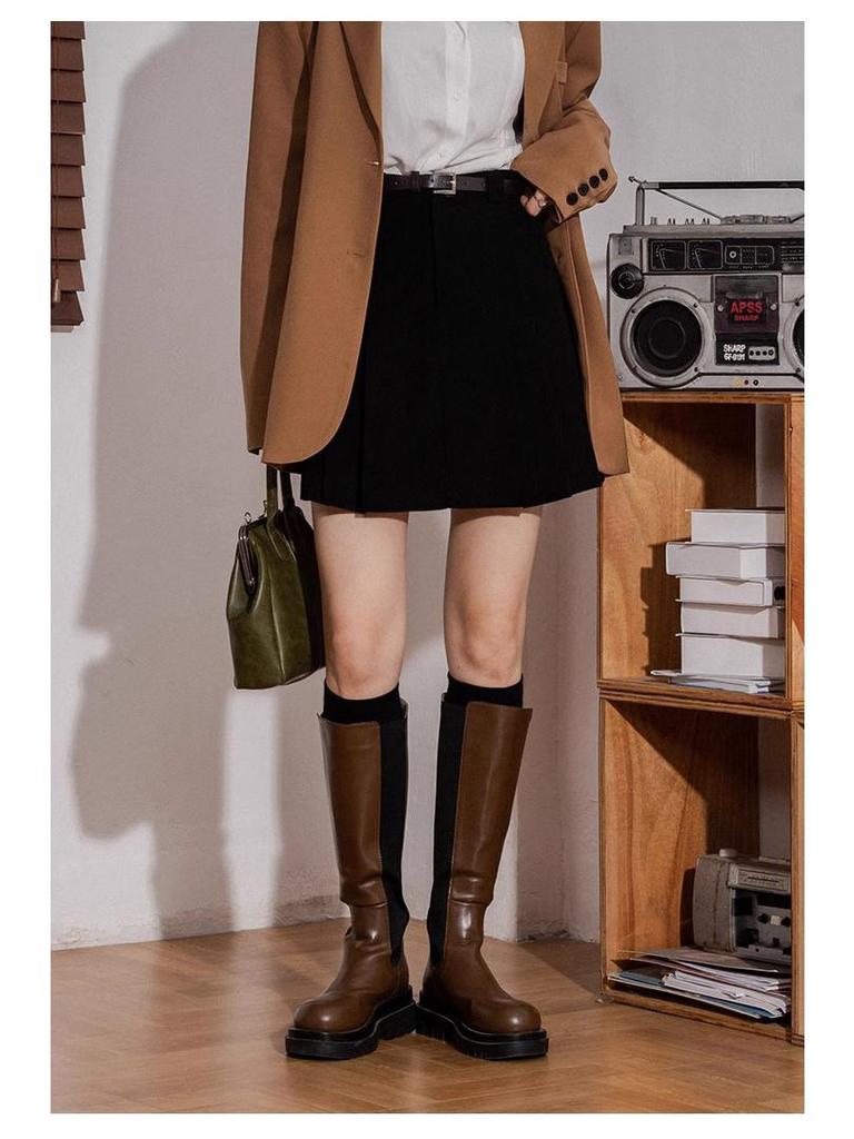 Autumn Corduroy High-Waist Pleated A-Line Mini Skirt for Women