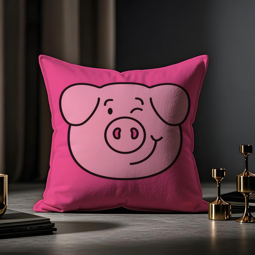 Percy Pig Cushion Cover Anti-dustmite Pillowcase Invisible Zipper Silky Short Plush Sofa Cushion Cover