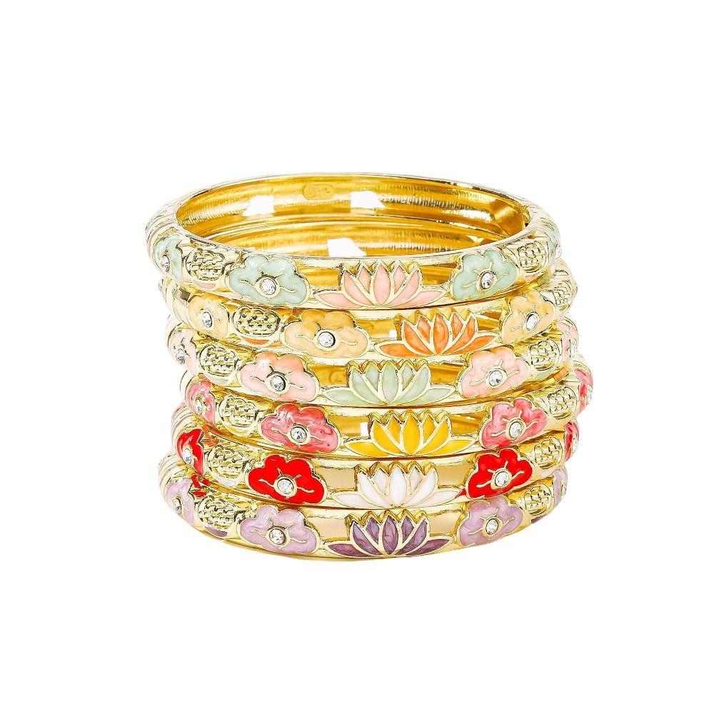 Hollow Out Enamel Floral Bangle Colorful Flower Bangle Vintage Dainty Jewelry Women