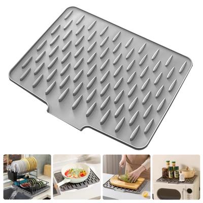 Silicone Drain Mat Thick Dish Drying Mat with Drainage Heat-Resistant Non-Slip Bar Sink Drying Pad for Countertops