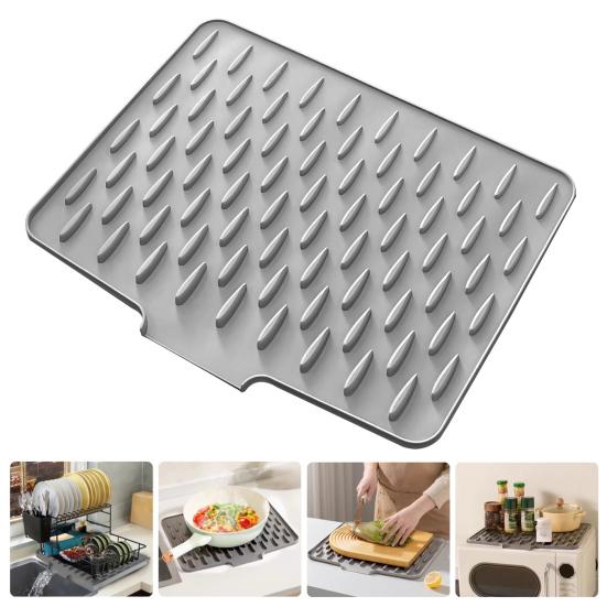 Silicone Drain Mat Thick Dish Drying Mat with Drainage Heat-Resistant Non-Slip Bar Sink Drying Pad for Countertops