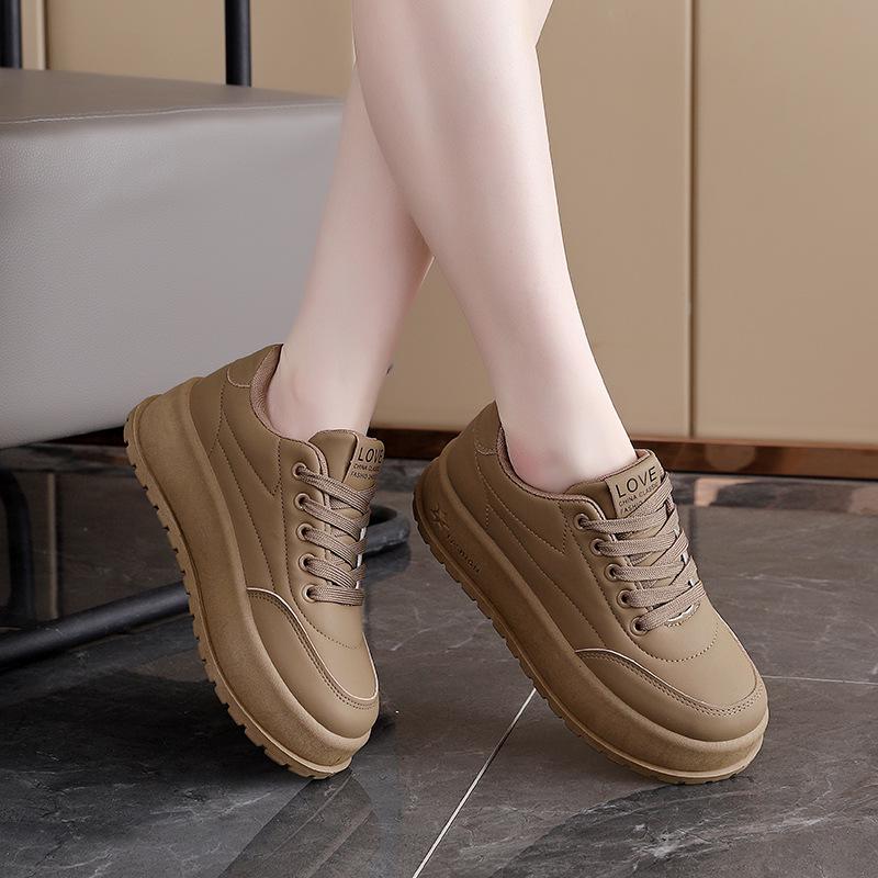 

2025 Новые Весенние Женские Холщовые Туфли на Толстой Подошве - Увеличивающие Рост, Нескользящие, Повседневные Кроссовки на Мягкой Подошве (2812-1) 38 хаки