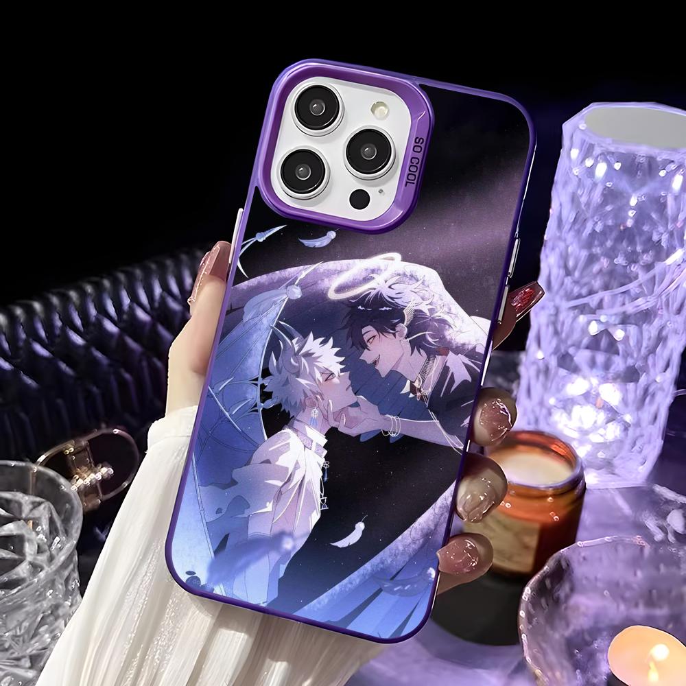 Anime L-Link Clicks Phone Case For iPhone 16 15 14 13 12 11 Pro Max White Purple Matte Laser Metallic Aurora Funda
