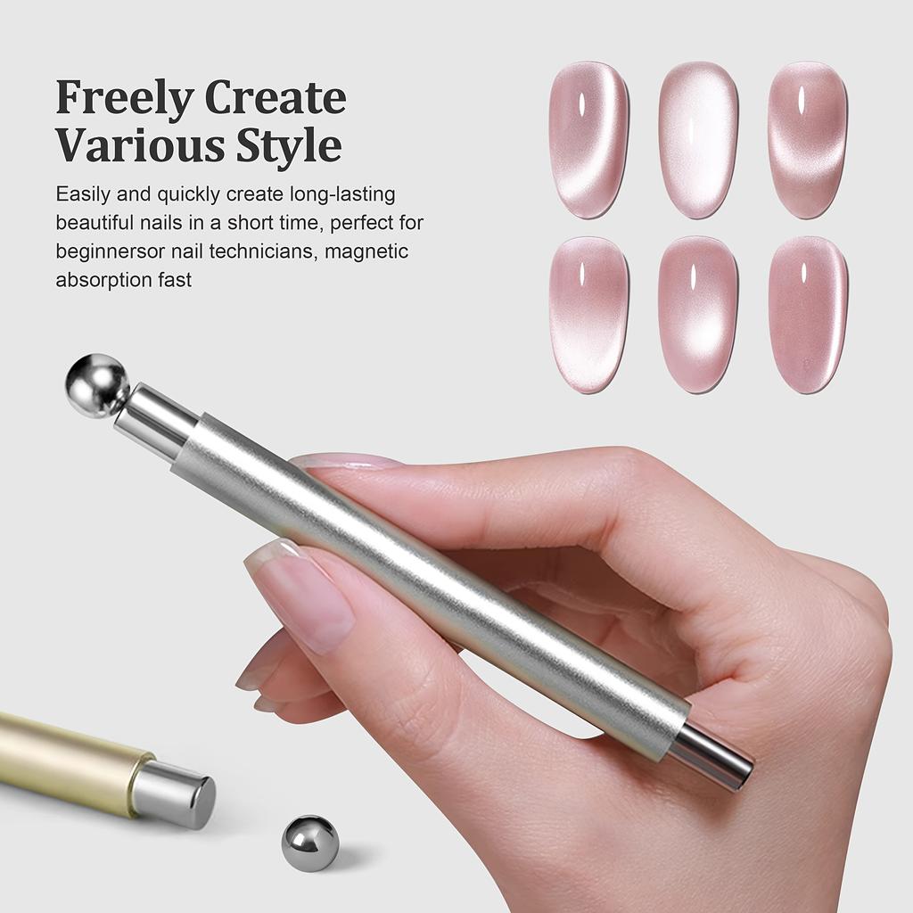 Dwustronny pisak do zdobienia paznokci - Design 3D Cat Eye Stalowa kulka Końcówka magnetyczna Bezzapachowy do salonu i domowego manicure Pedicure DIY
