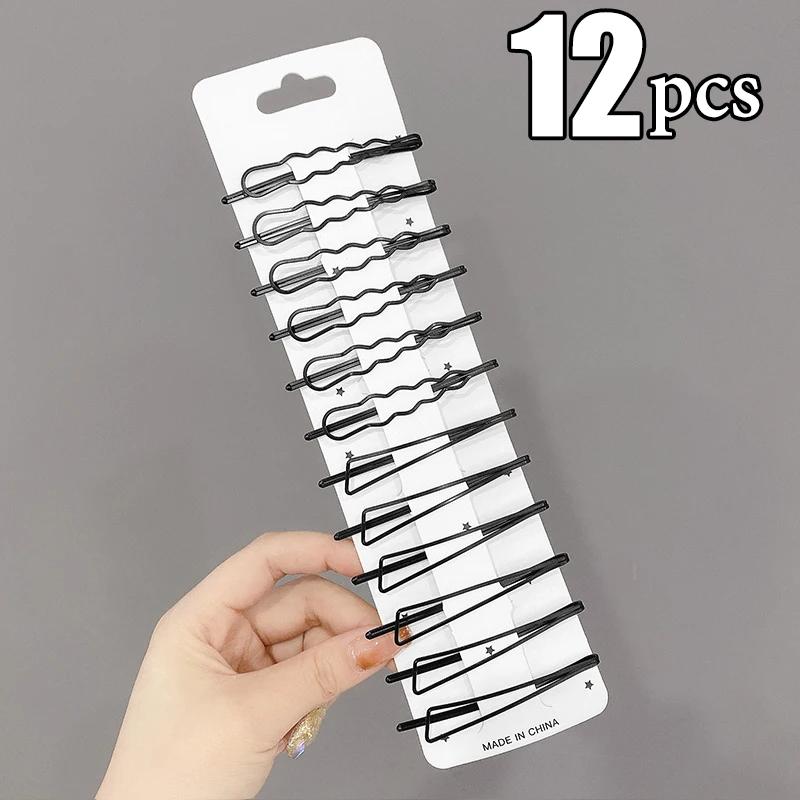 3/12Pcs Black Hair Clips Bobby Pins Wavy Fashion Hairpins Metal Barrettes Invisible BB Clip Wave Hairgrip Hair Clips Accessories