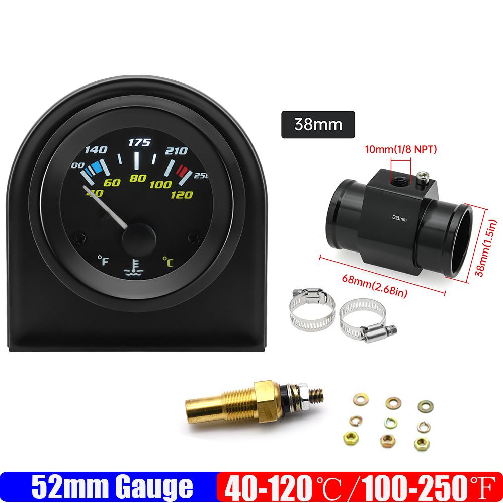 Medidor de Temperatura del Agua de 2" 52mm con Adaptador de Sensor 40-120℃ 100-250℉ Medidor de Temperatura del Agua para Coche de Carreras de Gasolina Automóvil 12V