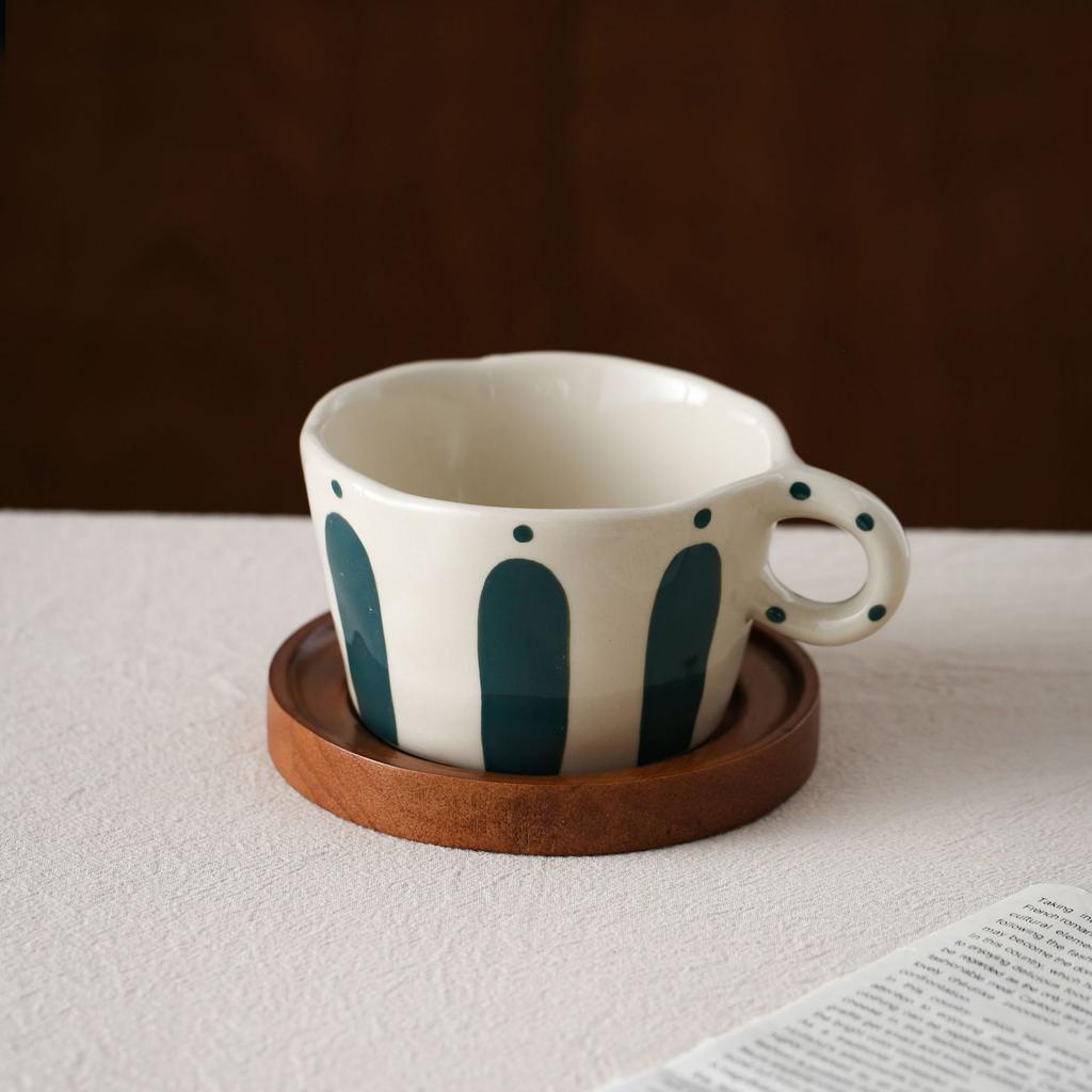 280ML Ceramic Coffee Cup Plate Creative Stripe Latte Art Coffee Mug Exquisite Afternoon Tea Flower Tea Cup Home Milk Mug Gifts