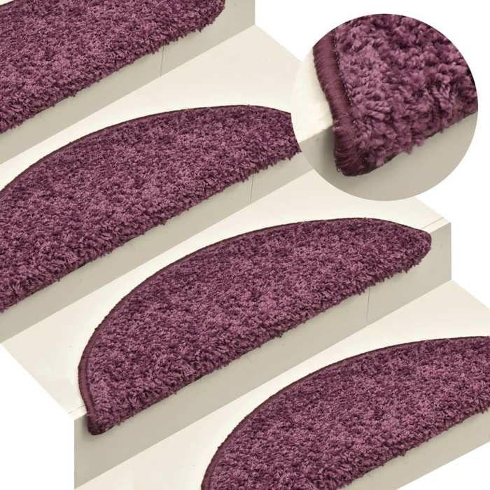 VidaXL Tapis d'escalier 15 pièces 56 x 17 x 3 cm Violet foncé Demi-rond 322384