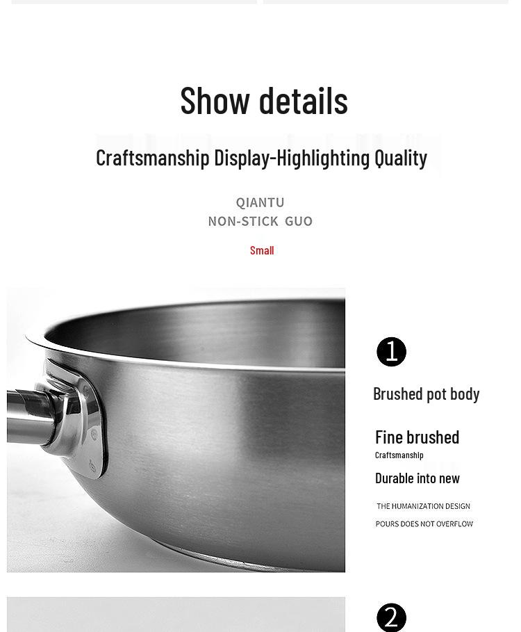 Non-Stick Stainless Steel Frying Pan with Composite Bottom for Eggs, Pancakes, and Steak - Single Handle, Induction Compatible.