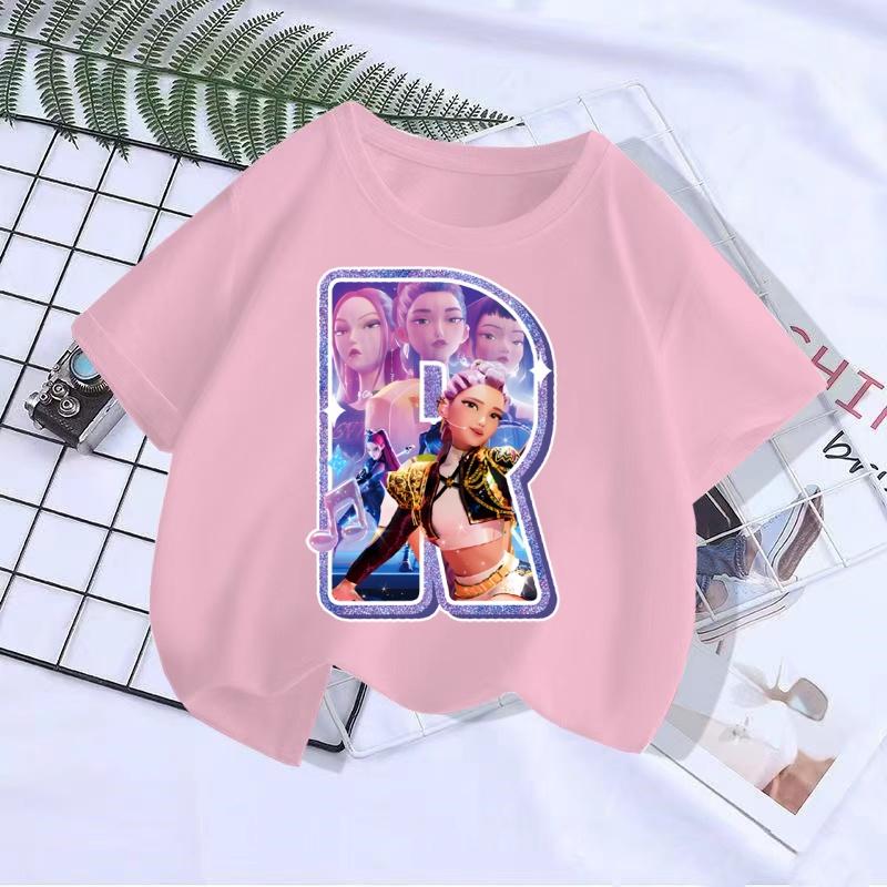 Cute letter boy T-shirt Kpop demon hunter T shirt children's boy and girl summer short sleeved top children's clothing