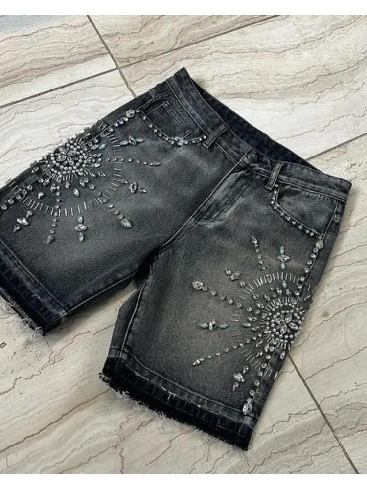 Y2K Streetwear Shorts Jeans Men Women Harajuku Hip Hop Gothic Masonry Retro Loose Denim Fitness Shorts Casual Basketball Shorts