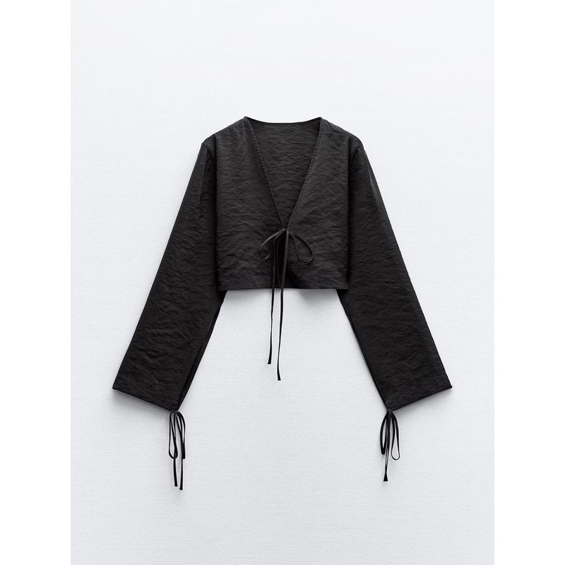 

Za 24 Summer New Product Women s Clothes Sexy Sexy Bowknot Decoration Vertical Long Sleeves Short Shirt 7975796 687 Black XS