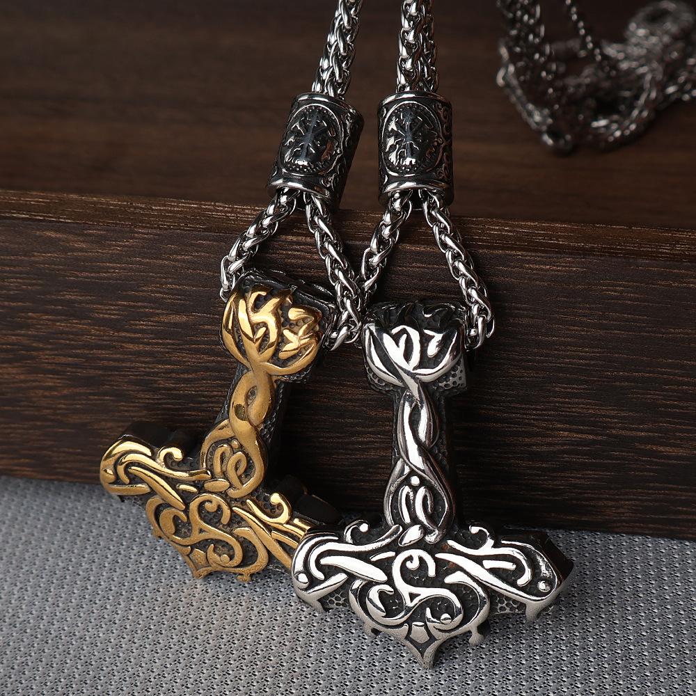European and American Retro Personality Thor's Hammer Stainless Steel Men and Women Pendant Retro Hip Hop Trend