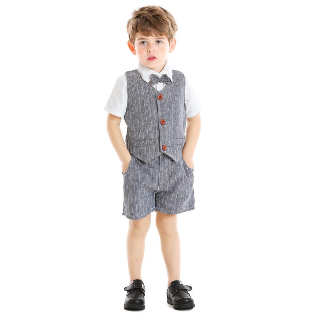 European Striped Short Sleeve Shirt and Bowtie Set for Men