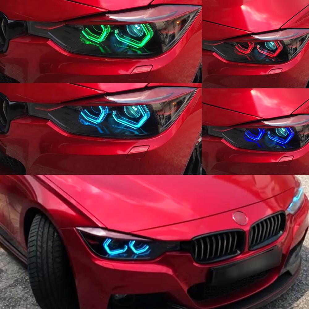 2 buc LED Hexagonal Angel Eye RGB Semnalizator Lumini de Zi Bluetooth App Pentru Faruri Auto 60/70/80/90mm.