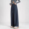 Denim Blue Sycamore Wide-leg Pants, Thickened Loose and Thin Splicing Casual Radish Tooling Pants In Autumn and Winter