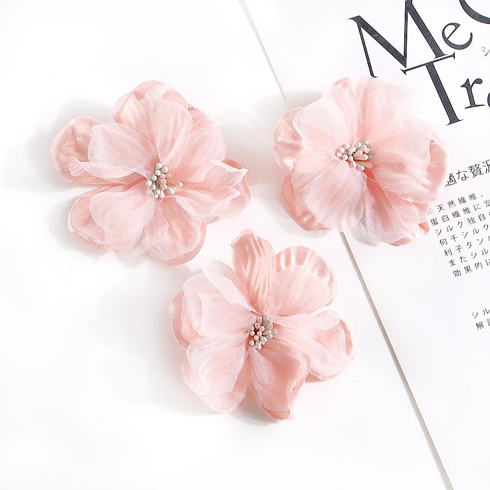 5Pcs Artificial Flowers Heads Chiffon Yarn Fake Flowers For Home Decor Marriage Wedding Decoration Craft Garland Gift Accessory