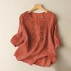 Summer Elegant Embroidery Loose Women Blouse Large Size Casual T-shirt Loose Simple Office Solid Color Fashion Elegant O Neck Sweet Shirts Clothing