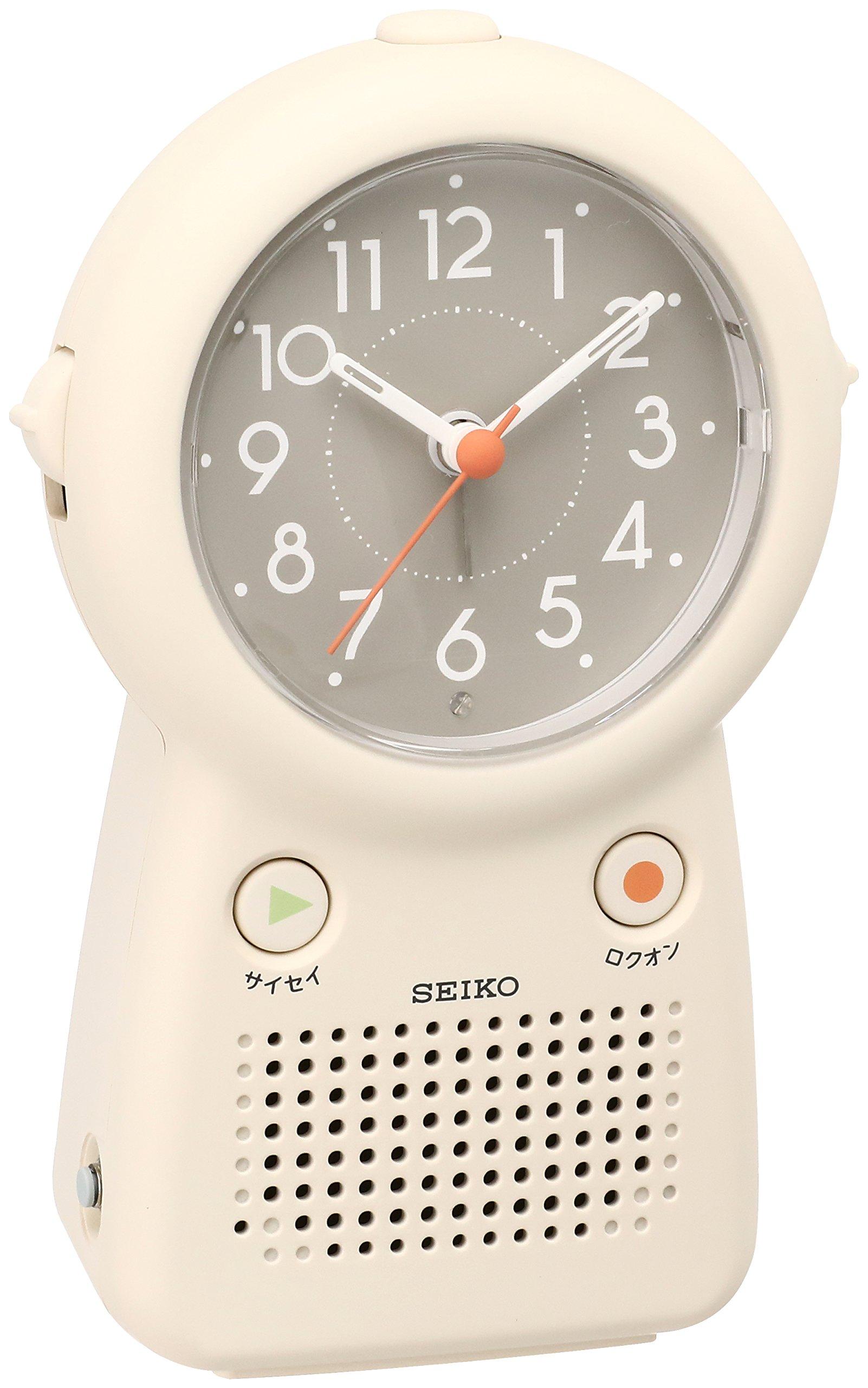Seiko Clock EF506C Analog Alarm Clock with Recording and Playback Ivory Function, белый