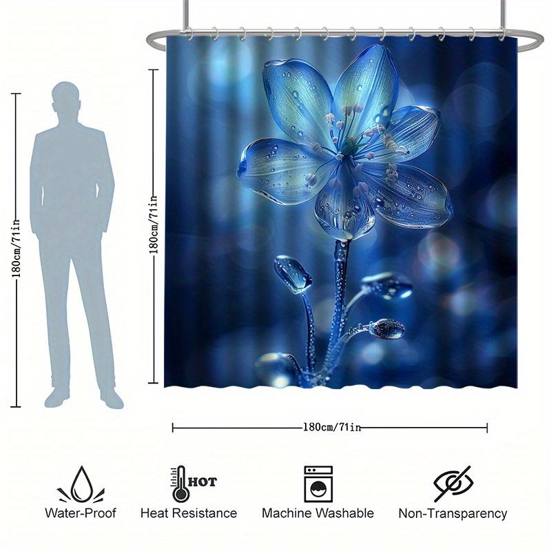 Blue Floral Shower Curtain Set - Crystal Clear, Fantasy & Beautiful Series, Waterproof Polyester, Modern Bathroom Decor