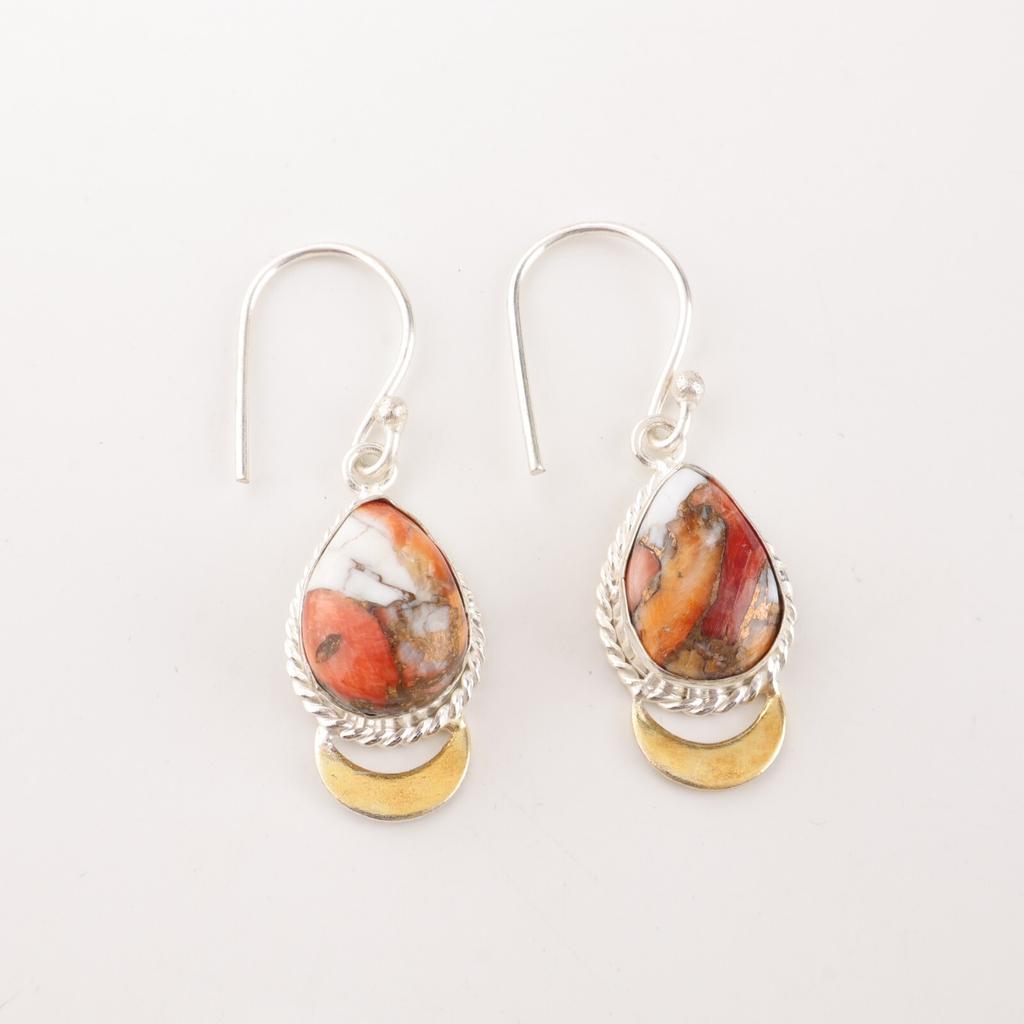 Orange Copper Turquois Gemstone 925 Sterling Silver Jewelry Dangle Earrings EE-162-43