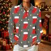 Women's Casual Christmas Print Long Sleeve Button Down Shirt with Lapel Collar and Side Slits