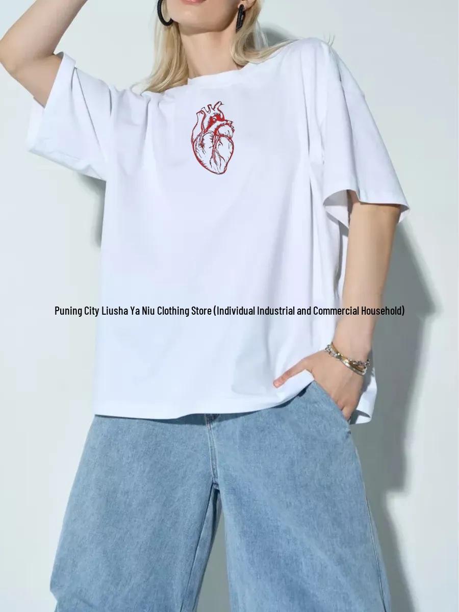 100% Cotton Stylish Oversize Short Sleeve T-shirt: Versatile & Slimming S белый