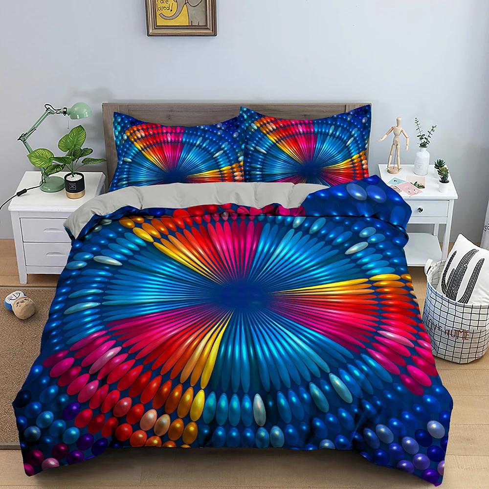 3D abstraktní povlak na přikrývku King Queen Size Barevné vlnité povlečení Set Psychedelický geometrický měkký povlak na přikrývku s povlakem na polštář