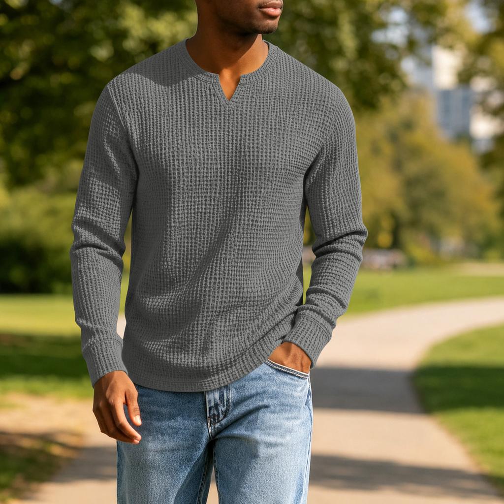 Men's Casual V-Neck Long Sleeve Shirt Loose Fit Top