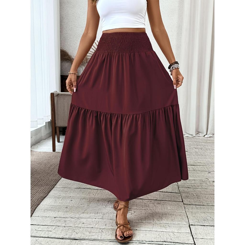 Women's Casual Ditsy Floral Elastic Waist Pocket Skirt, Suitable for Casual Commuting Wear