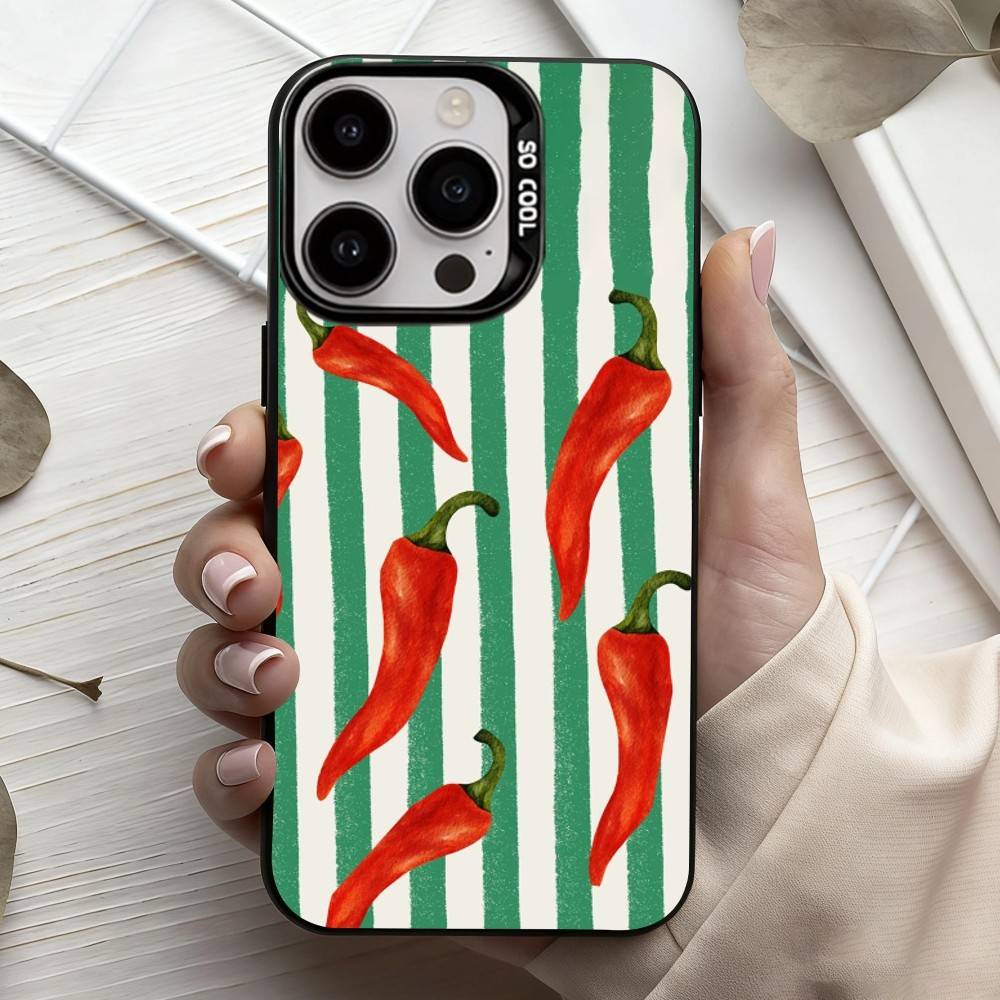 L-Love Red Chili  Phone Case For iPhone17,16,15,14,13,12,11 Plus,Pro Max Candy Silver Plated Inside Cover
