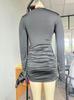 European Style Women's Elegant Drawstring Bodycon Waist-Cinching Long Sleeve Autumn Winter Dress