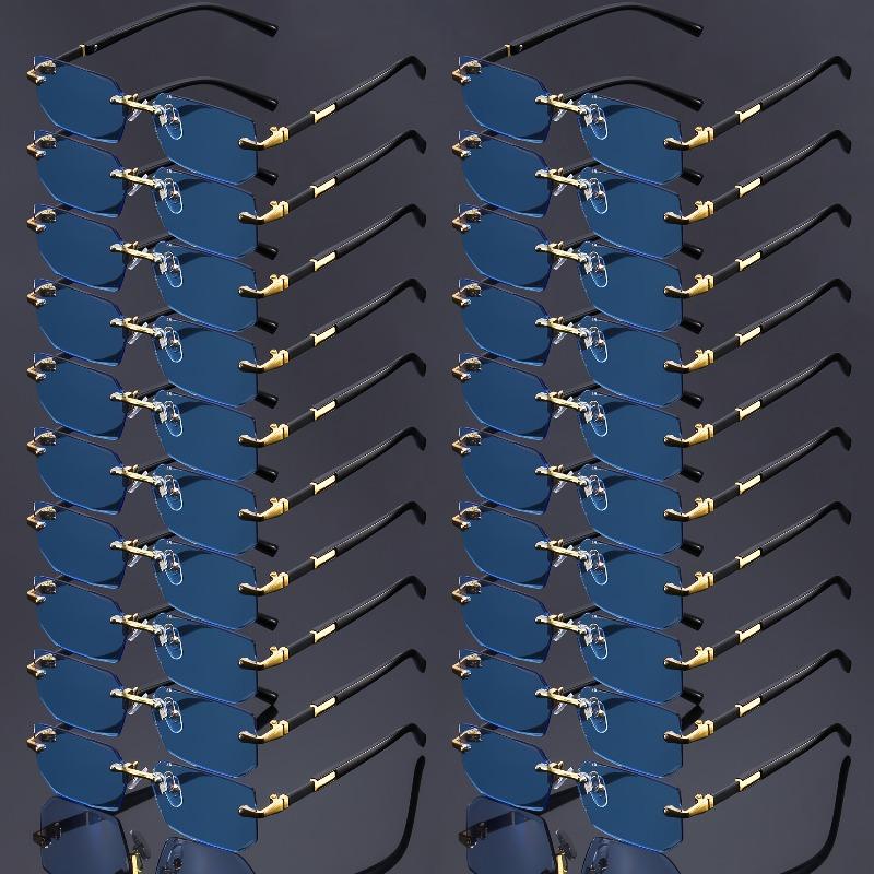 20pcs Women's Retro Metal Fashionable Glasses Elegant Polygonal Frameless Cat Eye Party Glasses Unisex Cool Black Glasses