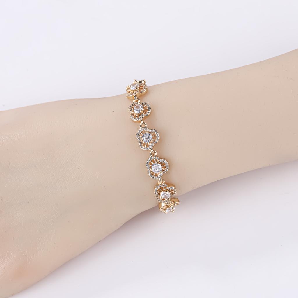 18K De Oro Gold Plated Cubic Zirconia Copper Pro Mayor Pulsera De Mujer Fashion Jewelry Custom Diamond Women Bracelet