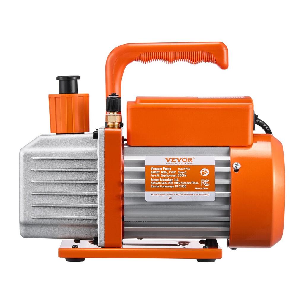 3.5 CFM HVAC Single Stage Rotary Vane Vacuum Pump and Manifold Gauge Kit Compatible with R134a, R22, R12, and R502 Refrigerants