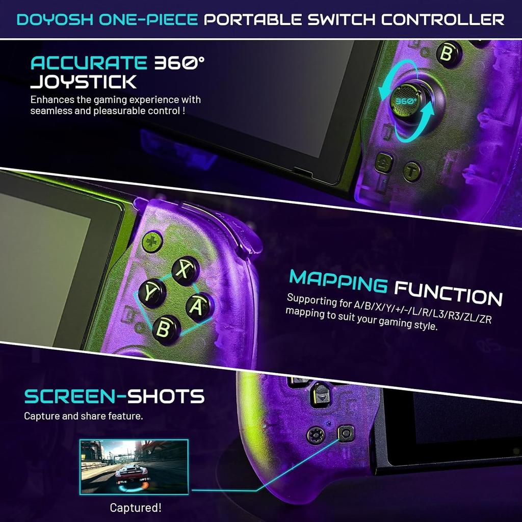 Nintendo Switch OLED Ergonomic Controller Grip with Gravity Induction of Six-Axis Gyroscope, Double Motor Vibration, Kickstand and Game Card Slot