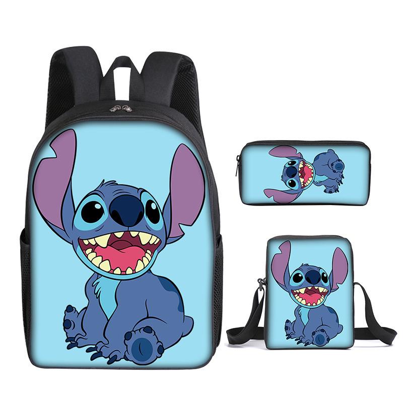 New Stitch Backpack, Stitch Three Piece Set, Elementary School Printed Cartoon Backpack, Shoulder Bag, Pencil Case Set