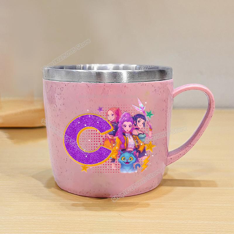 High Quality KPop Demon Hunters Letter A-z Milk Mugs Cartoon Children Water Cups School Office Coffee Tea Mug Girl Stainless Steel Drink Cup