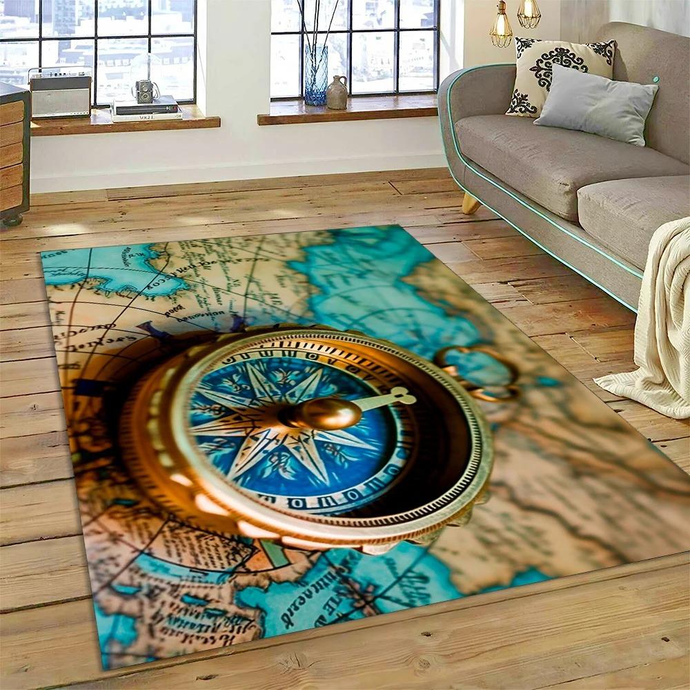 Antike Seekarte Weltkarte Teppich Schlafzimmer Vollflächig Große Größe Wohnzimmer Teppich Schmutzabweisend Pflegeleicht Weiche Matte